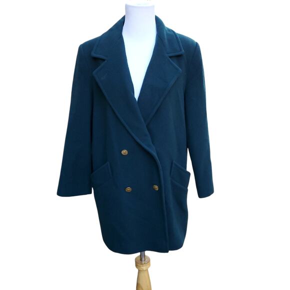 Vintage Forecaster Green Wool Blend Double Breasted Pea Coat Size 5 / 6 - Picture 1 of 13